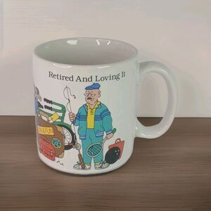 Vintage Russ Berrie RETIRED AND LOVING IT 3.5" Coffee Mug Tea Cup Funny Mr FixIt